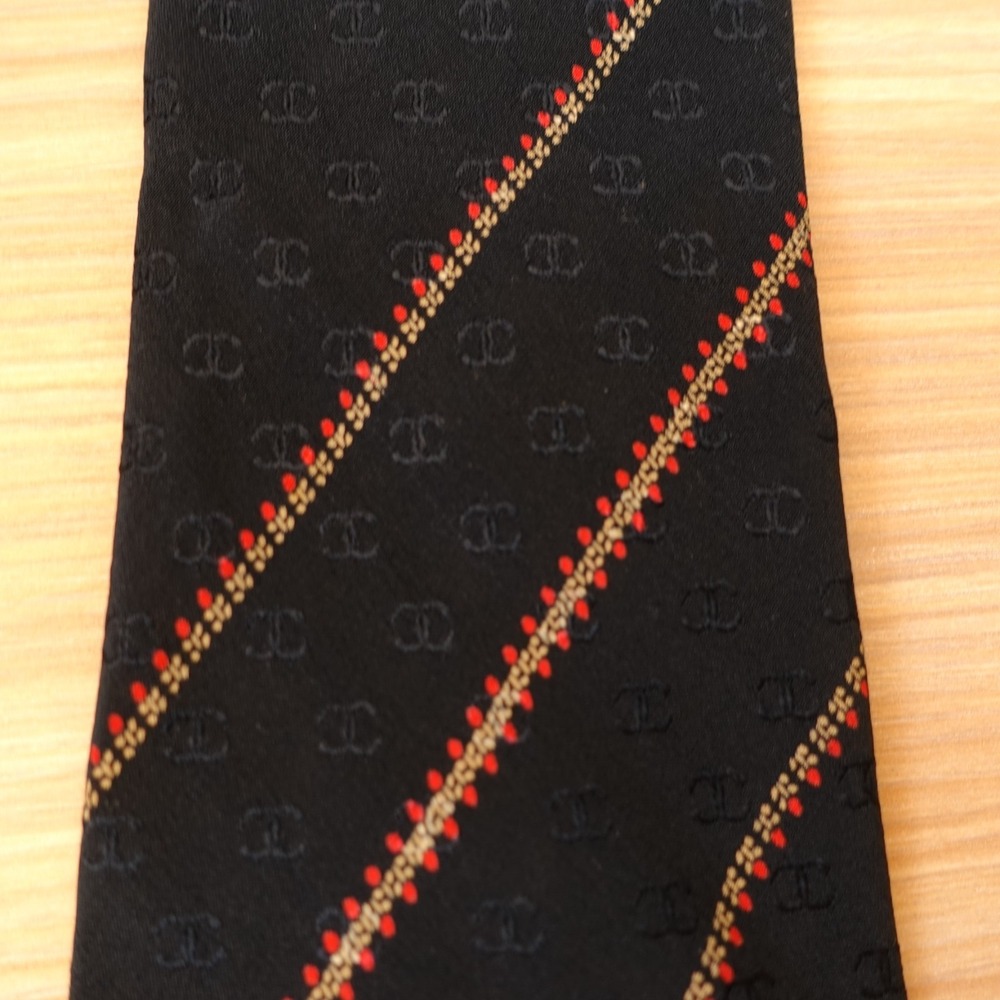 CHANEL Neck Tie Men Black CC Monogram Logo Stripe Silk French Luxury FRANCE $425 - Picture 14 of 16